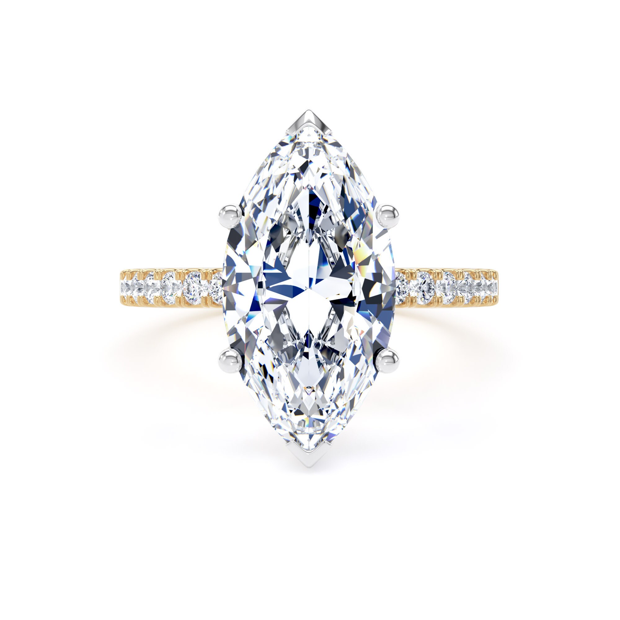 Goldsmiths 18ct Yellow Gold and Platinum 4.25cttw Marquise Cut Lab Grown Diamond Set Shoulder Solitaire Engagement Ring - Ring Size L Goldsmiths 18ct Yellow Gold and Platinum 4.25cttw Marquise Cut Lab Grown Diamond Set Shoulder Solitaire Engagement Ring - Ring Size L