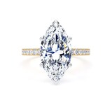 Goldsmiths 18ct Yellow Gold and Platinum 4.25cttw Marquise Cut Lab Grown Diamond Set Shoulder Solitaire Engagement Ring - Ring Size N