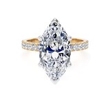 Goldsmiths 18ct Yellow Gold and Platinum 5.25cttw Marquise Cut Lab Grown Diamond Set Shoulder Solitaire Engagement Ring - Ring Size N