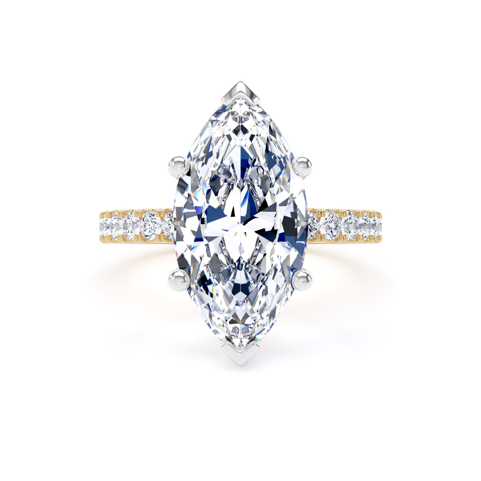 Goldsmiths 18ct Yellow Gold and Platinum 5.25cttw Marquise Cut Lab Grown Diamond Set Shoulder Solitaire Engagement Ring - Ring Size M Goldsmiths 18ct Yellow Gold and Platinum 5.25cttw Marquise Cut Lab Grown Diamond Set Shoulder Solitaire Engagement Ring - Ring Size M