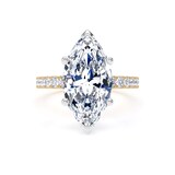Goldsmiths 18ct Yellow Gold and Platinum 5.25cttw Marquise Cut Lab Grown Diamond Set Shoulder Solitaire Engagement Ring - Ring Size N