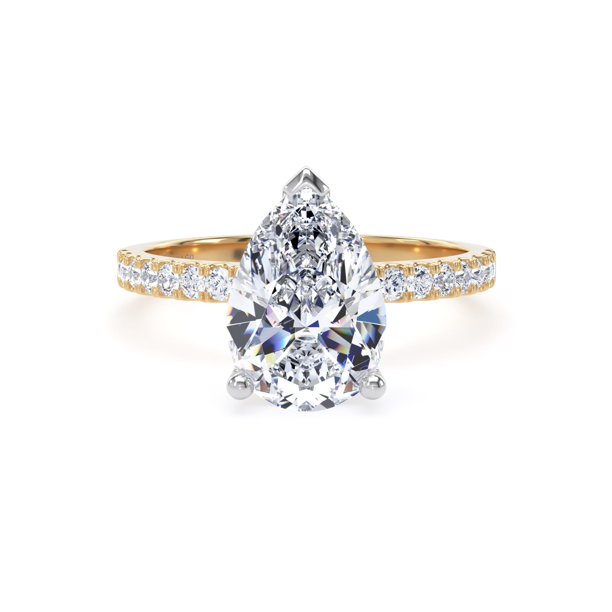 18ct Yellow Gold and Platinum 2.20cttw Pear Cut Lab Grown Diamond Set Shoulder Solitaire Engagement Ring