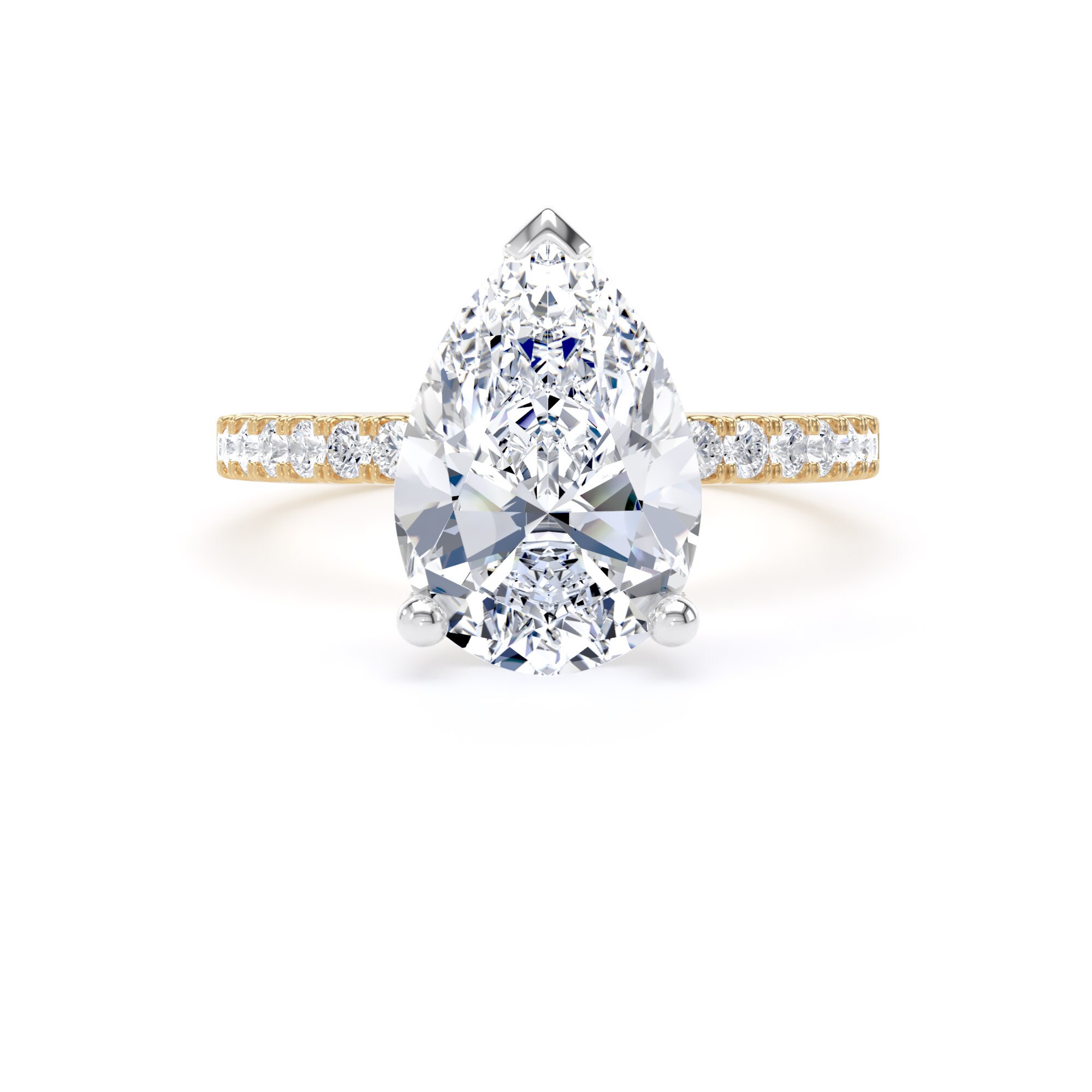 Goldsmiths 18ct Yellow Gold and Platinum 2.70cttw Pear Cut Lab Grown Diamond Set Shoulder Solitaire Engagement Ring - Ring Size M