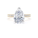 Goldsmiths 18ct Yellow Gold and Platinum 2.70cttw Pear Cut Lab Grown Diamond Set Shoulder Solitaire Engagement Ring - Ring Size H