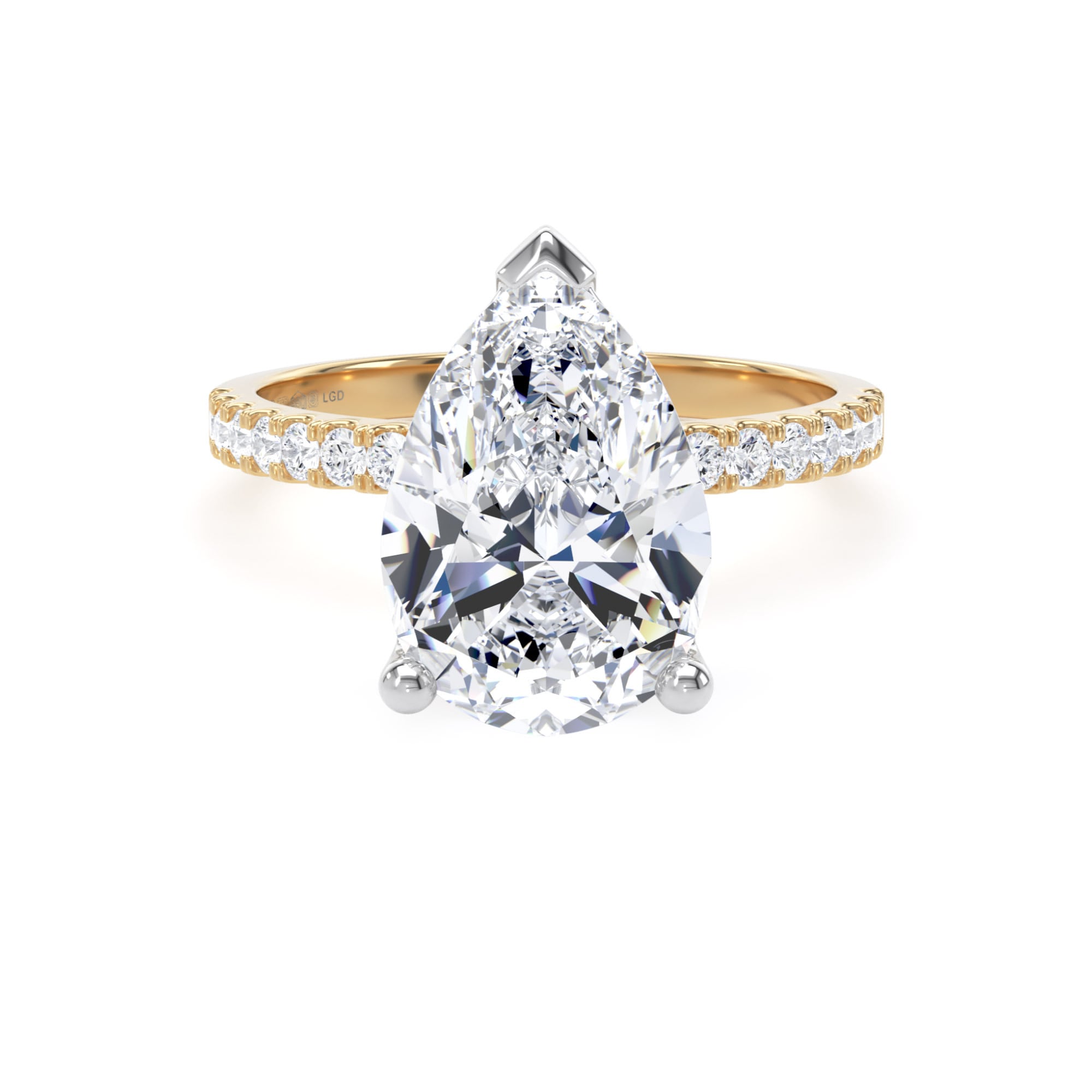 18ct Yellow Gold and Platinum 3.25cttw Pear Cut Lab Grown Diamond Set Shoulder Solitaire Engagement Ring