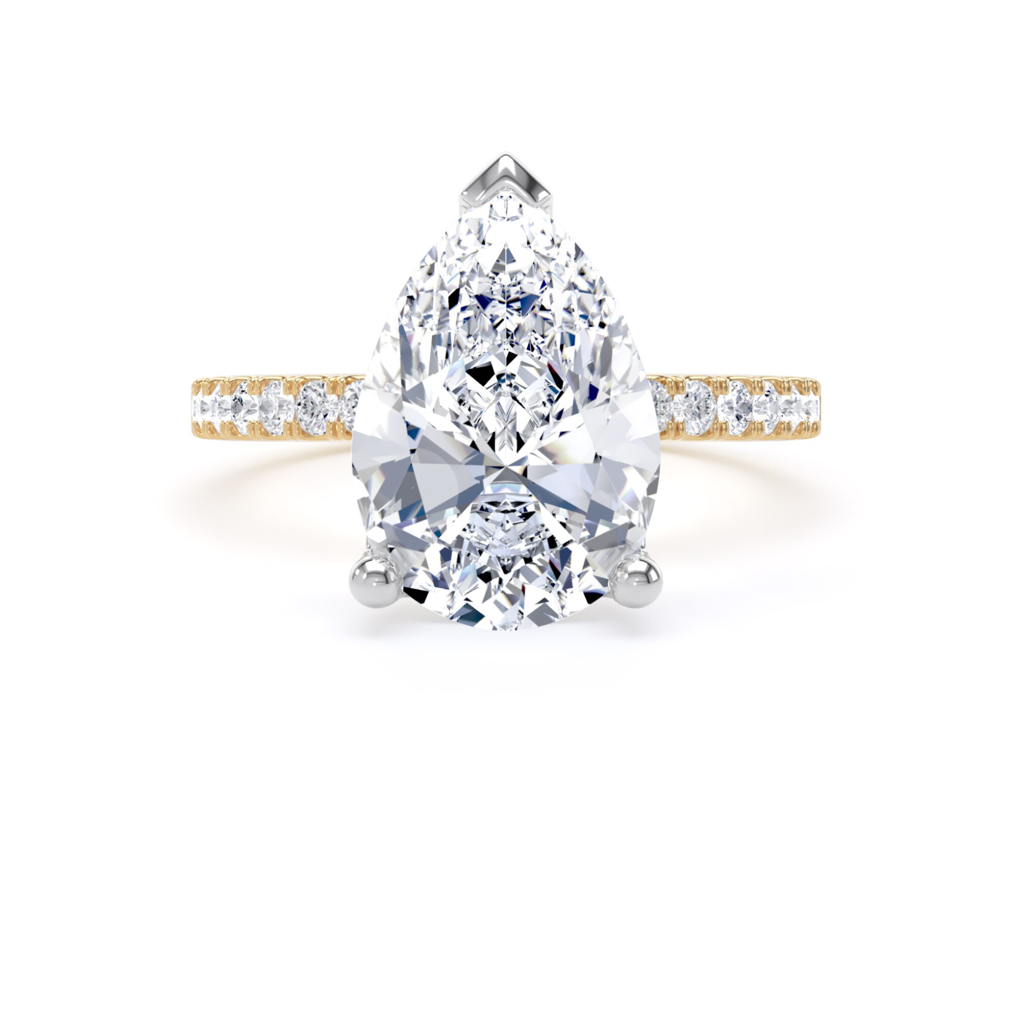 Goldsmiths 18ct Yellow Gold and Platinum 3.25cttw Pear Cut Lab Grown Diamond Set Shoulder Solitaire Engagement Ring - Ring Size J