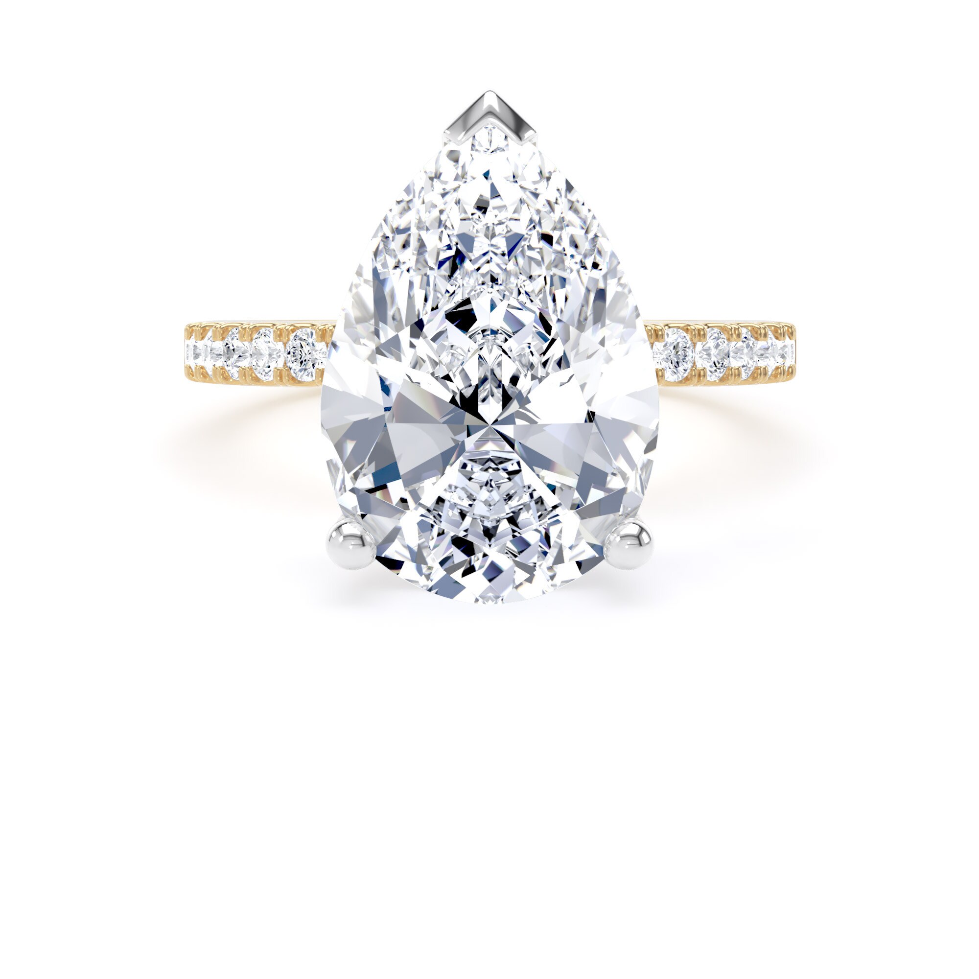 Goldsmiths 18ct Yellow Gold and Platinum 4.25cttw Pear Cut Lab Grown Diamond Set Shoulder Solitaire Engagement Ring - Ring Size S.5 Goldsmiths 18ct Yellow Gold and Platinum 4.25cttw Pear Cut Lab Grown Diamond Set Shoulder Solitaire Engagement Ring - Ring Size S.5