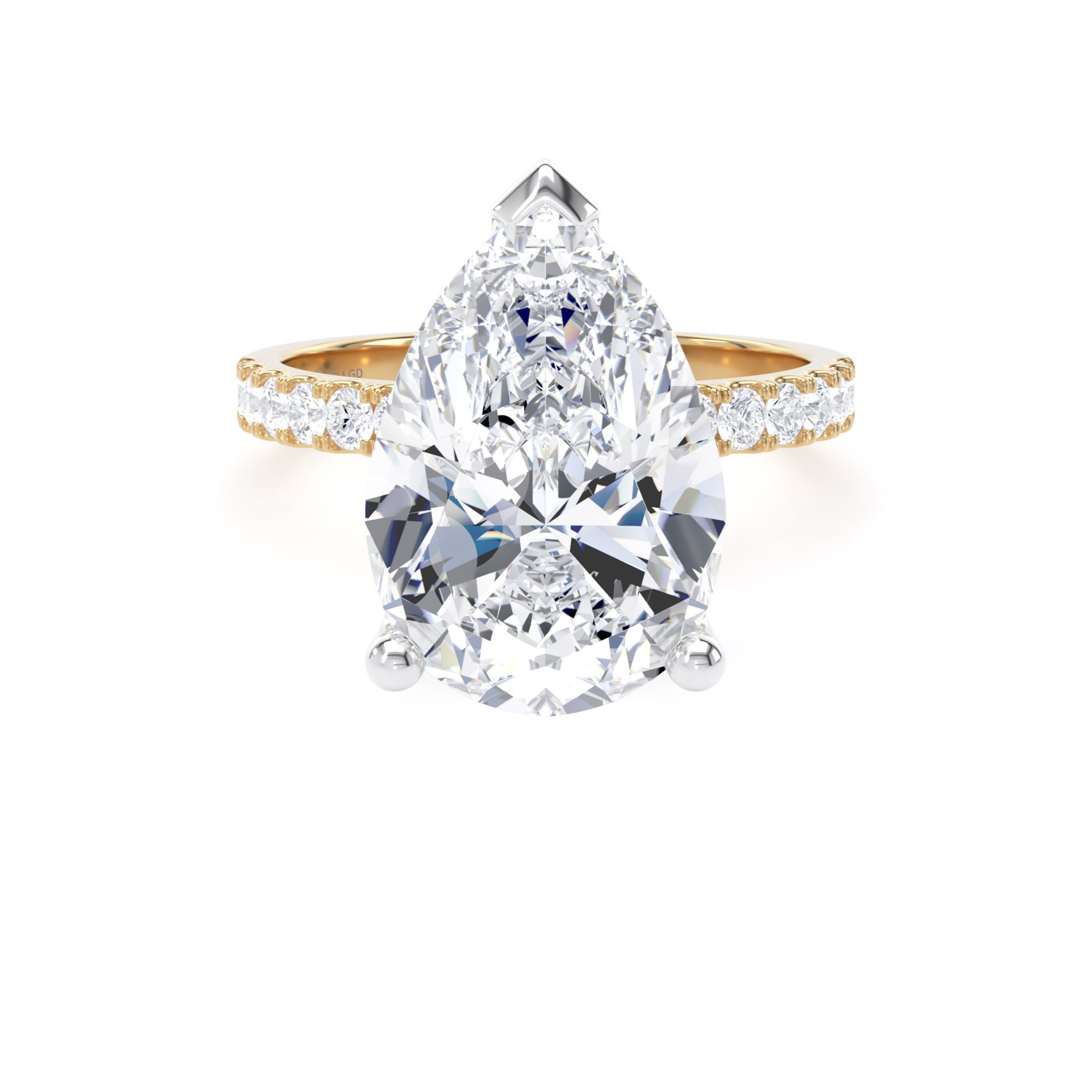 18ct Yellow Gold and Platinum 5.25cttw Pear Cut Lab Grown Diamond Set Shoulder Solitaire Engagement Ring