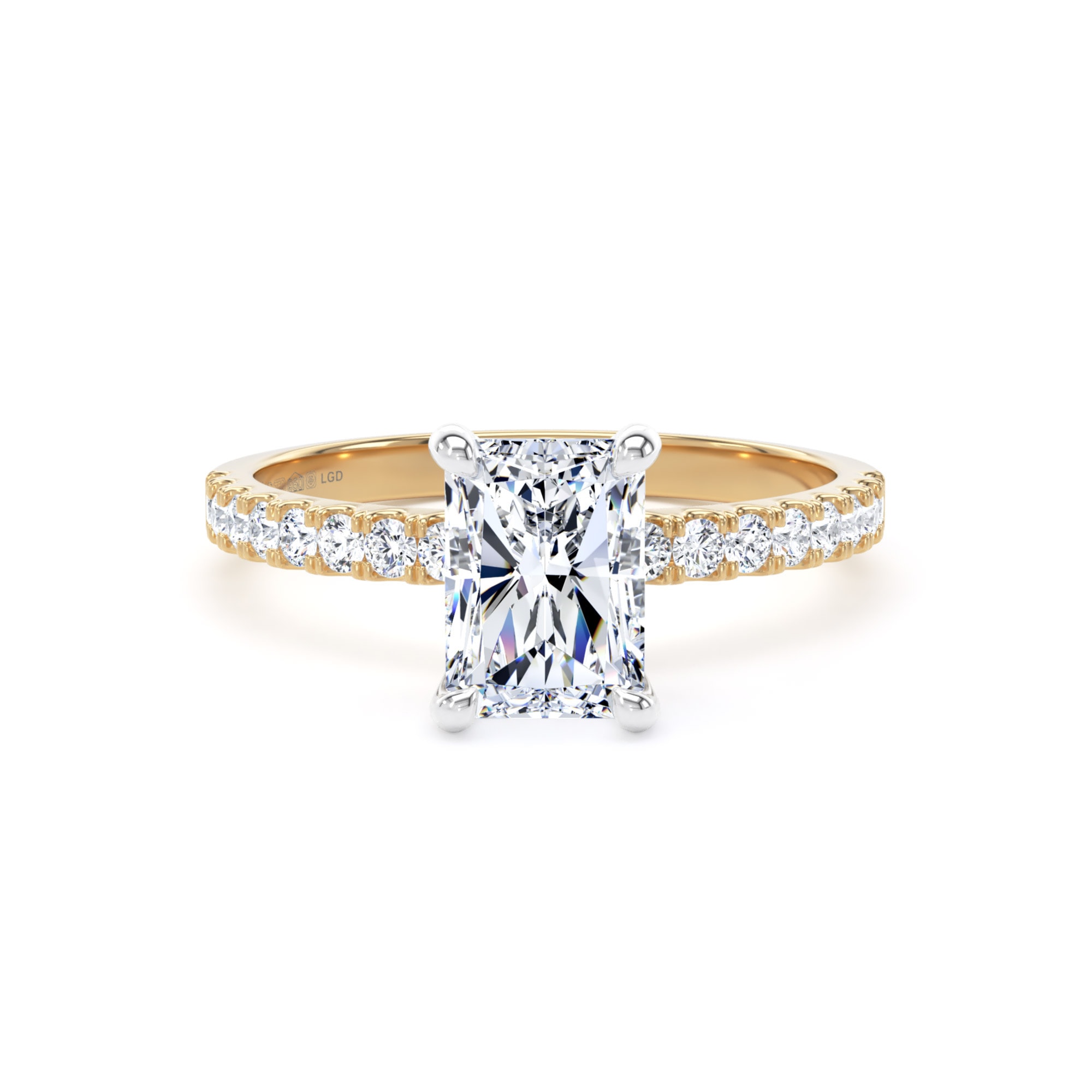 18ct Yellow Gold and Platinum 1.70cttw Radiant Cut Lab Grown Diamond Set Shoulder Solitaire Engagement Ring