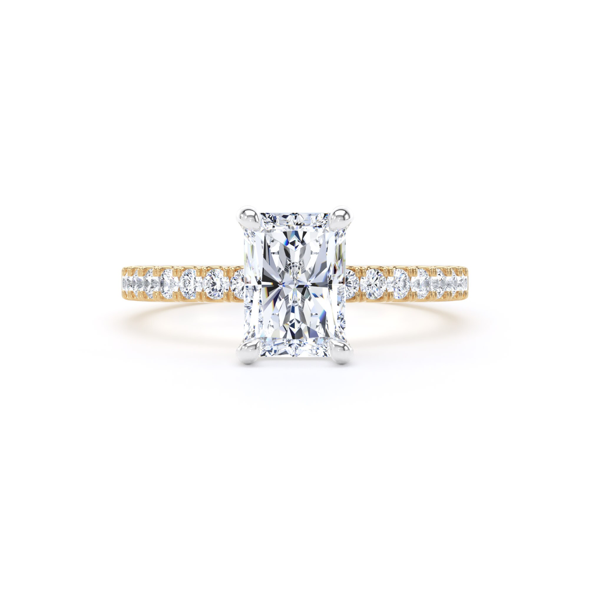 Goldsmiths 18ct Yellow Gold and Platinum 1.70cttw Radiant Cut Lab Grown Diamond Set Shoulder Solitaire Engagement Ring - Ring Size R Goldsmiths 18ct Yellow Gold and Platinum 1.70cttw Radiant Cut Lab Grown Diamond Set Shoulder Solitaire Engagement Ring - Ring Size R