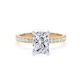 Goldsmiths 18ct Yellow Gold and Platinum 2.20cttw Radiant Cut Lab Grown Diamond Set Shoulder Solitaire Engagement Ring - Ring Size I