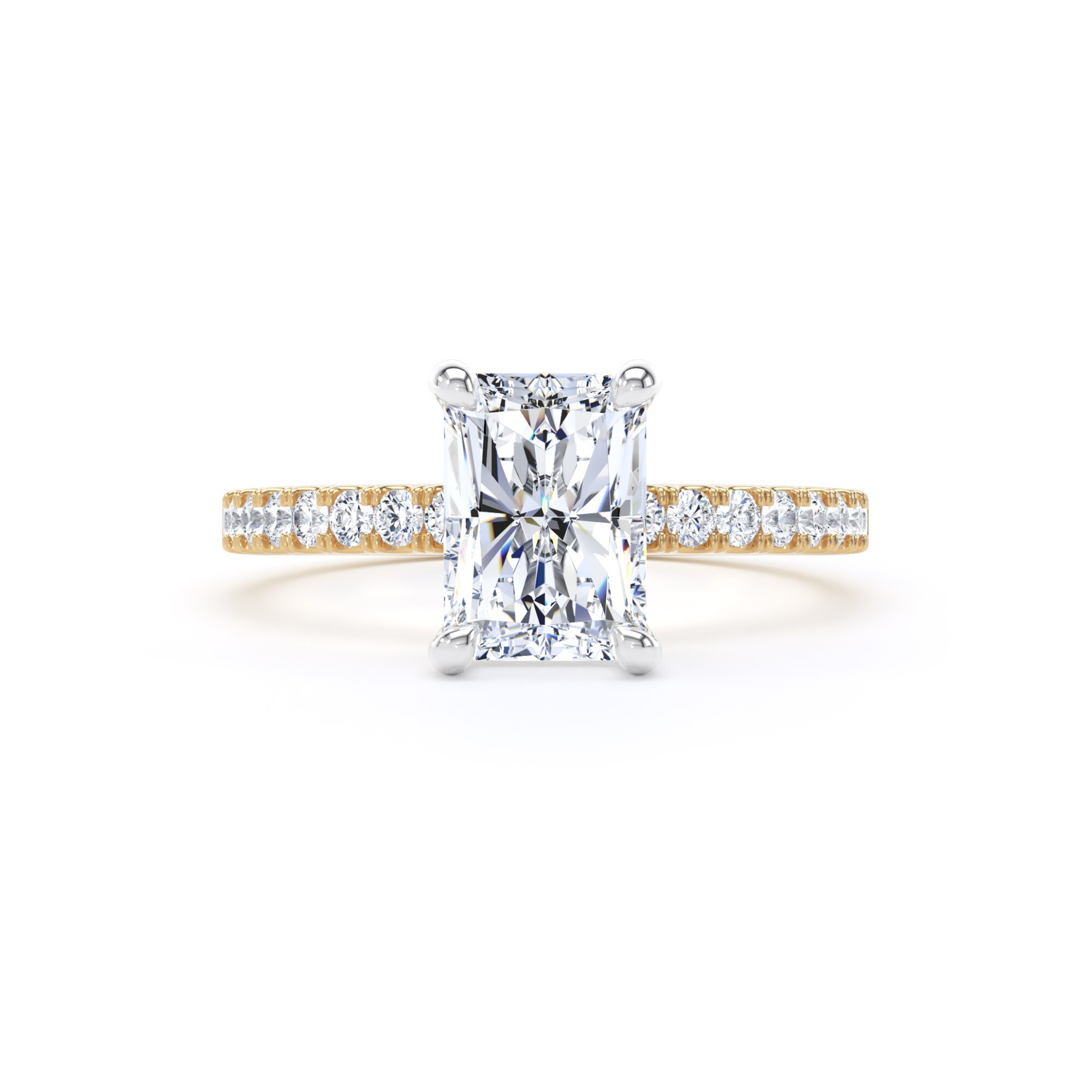 Goldsmiths 18ct Yellow Gold and Platinum 2.20cttw Radiant Cut Lab Grown Diamond Set Shoulder Solitaire Engagement Ring - Ring Size O.5 Goldsmiths 18ct Yellow Gold and Platinum 2.20cttw Radiant Cut Lab Grown Diamond Set Shoulder Solitaire Engagement Ring - Ring Size O.5