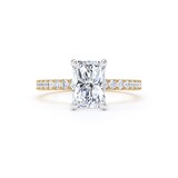 Goldsmiths 18ct Yellow Gold and Platinum 2.20cttw Radiant Cut Lab Grown Diamond Set Shoulder Solitaire Engagement Ring - Ring Size I