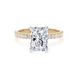Goldsmiths 18ct Yellow Gold and Platinum 2.70cttw Radiant Cut Lab Grown Diamond Set Shoulder Solitaire Engagement Ring - Ring Size O.5