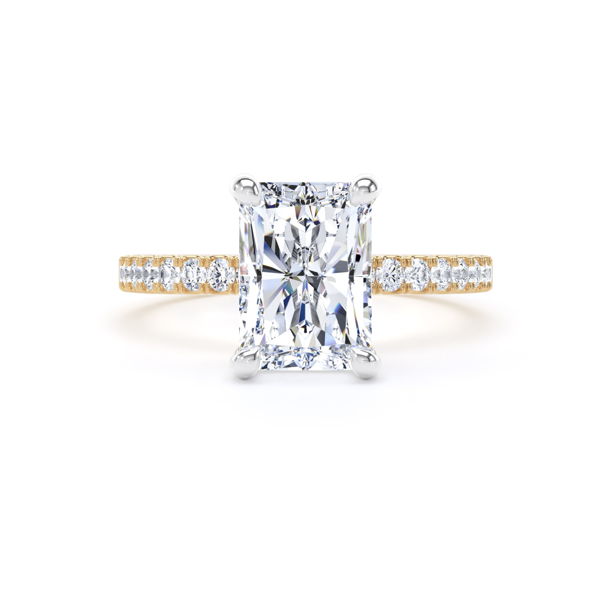 Goldsmiths 18ct Yellow Gold and Platinum 2.70cttw Radiant Cut Lab Grown Diamond Set Shoulder Solitaire Engagement Ring - Ring Size K Goldsmiths 18ct Yellow Gold and Platinum 2.70cttw Radiant Cut Lab Grown Diamond Set Shoulder Solitaire Engagement Ring - Ring Size K