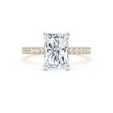 Goldsmiths 18ct Yellow Gold and Platinum 2.70cttw Radiant Cut Lab Grown Diamond Set Shoulder Solitaire Engagement Ring - Ring Size O.5