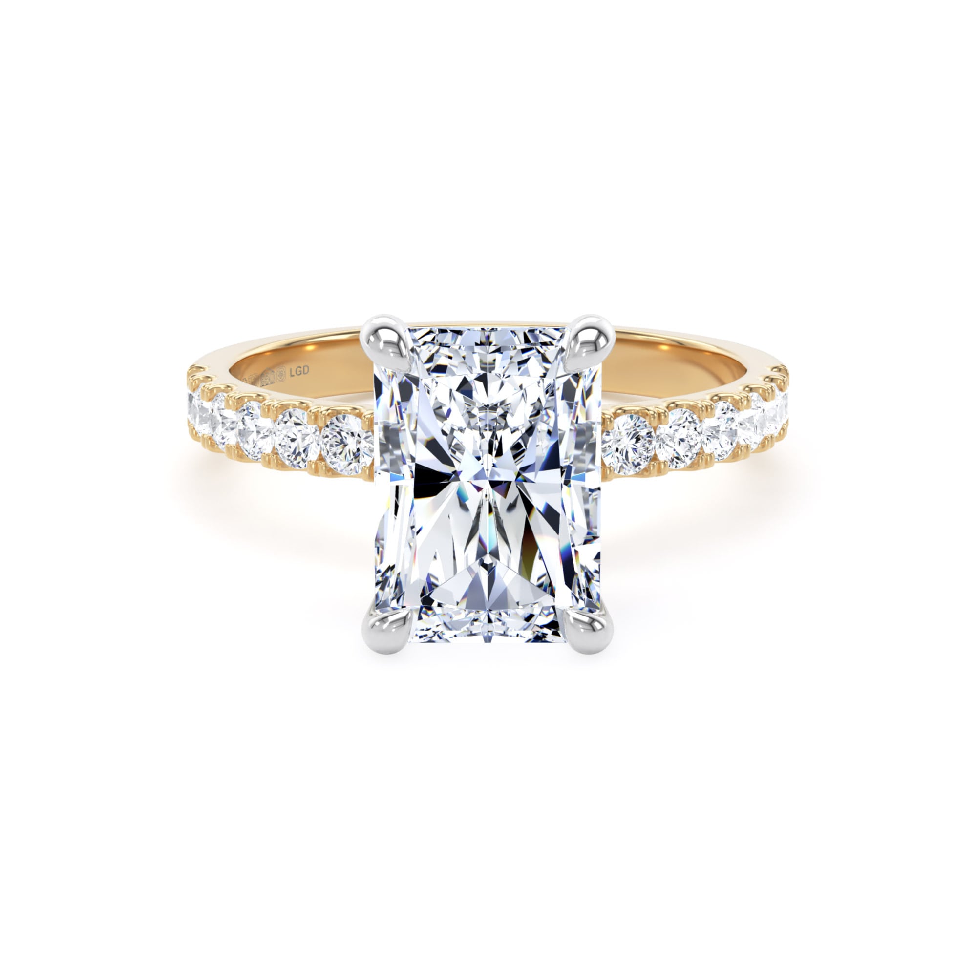 18ct Yellow Gold and Platinum 3.25cttw Radiant Cut Lab Grown Diamond Set Shoulder Solitaire Engagement Ring