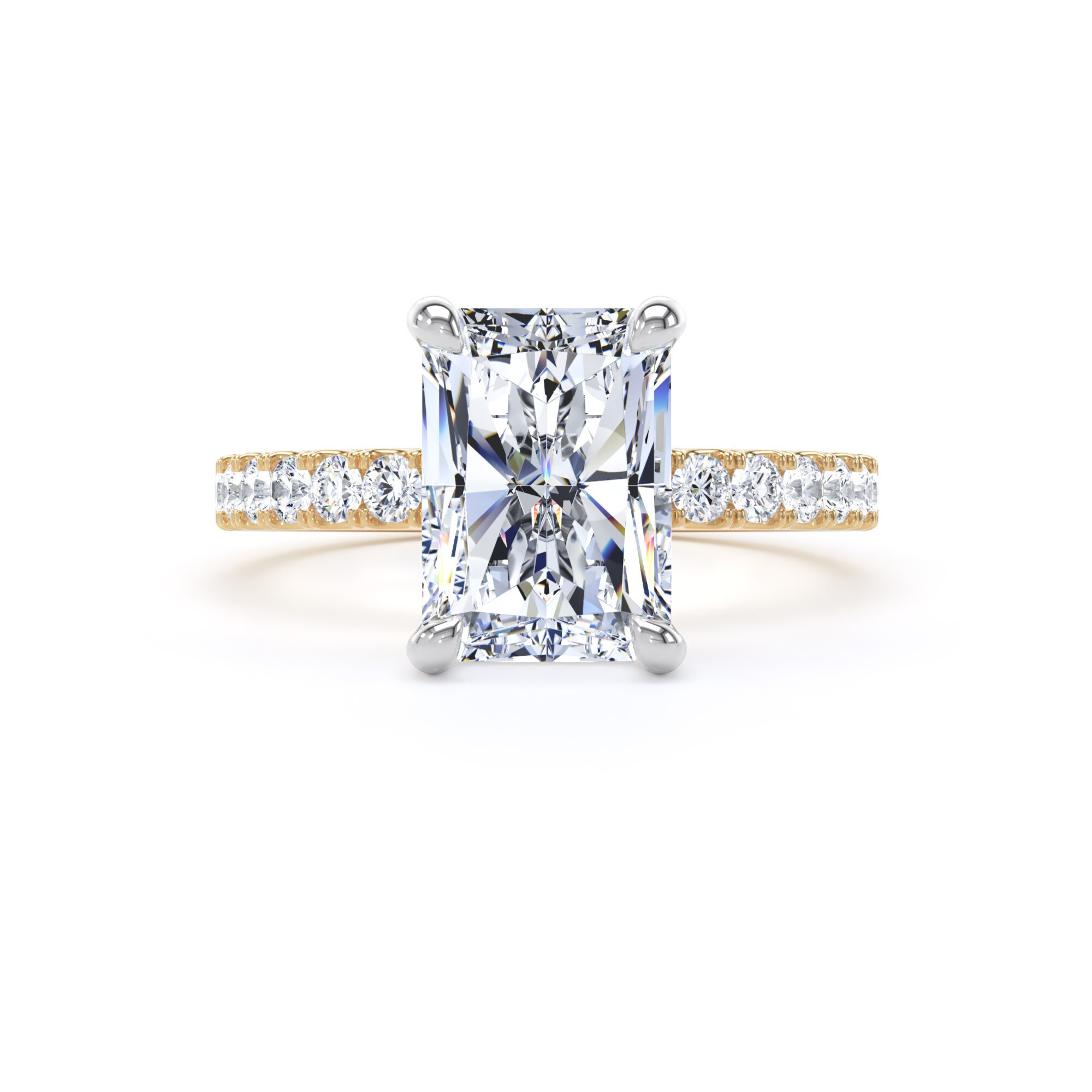 Goldsmiths 18ct Yellow Gold and Platinum 3.25cttw Radiant Cut Lab Grown Diamond Set Shoulder Solitaire Engagement Ring - Ring Size S.5 Goldsmiths 18ct Yellow Gold and Platinum 3.25cttw Radiant Cut Lab Grown Diamond Set Shoulder Solitaire Engagement Ring - Ring Size S.5