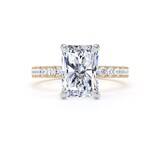 Goldsmiths 18ct Yellow Gold and Platinum 3.25cttw Radiant Cut Lab Grown Diamond Set Shoulder Solitaire Engagement Ring - Ring Size I