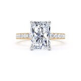 Goldsmiths 18ct Yellow Gold and Platinum 4.25cttw Radiant Cut Lab Grown Diamond Set Shoulder Solitaire Engagement Ring - Ring Size F.5