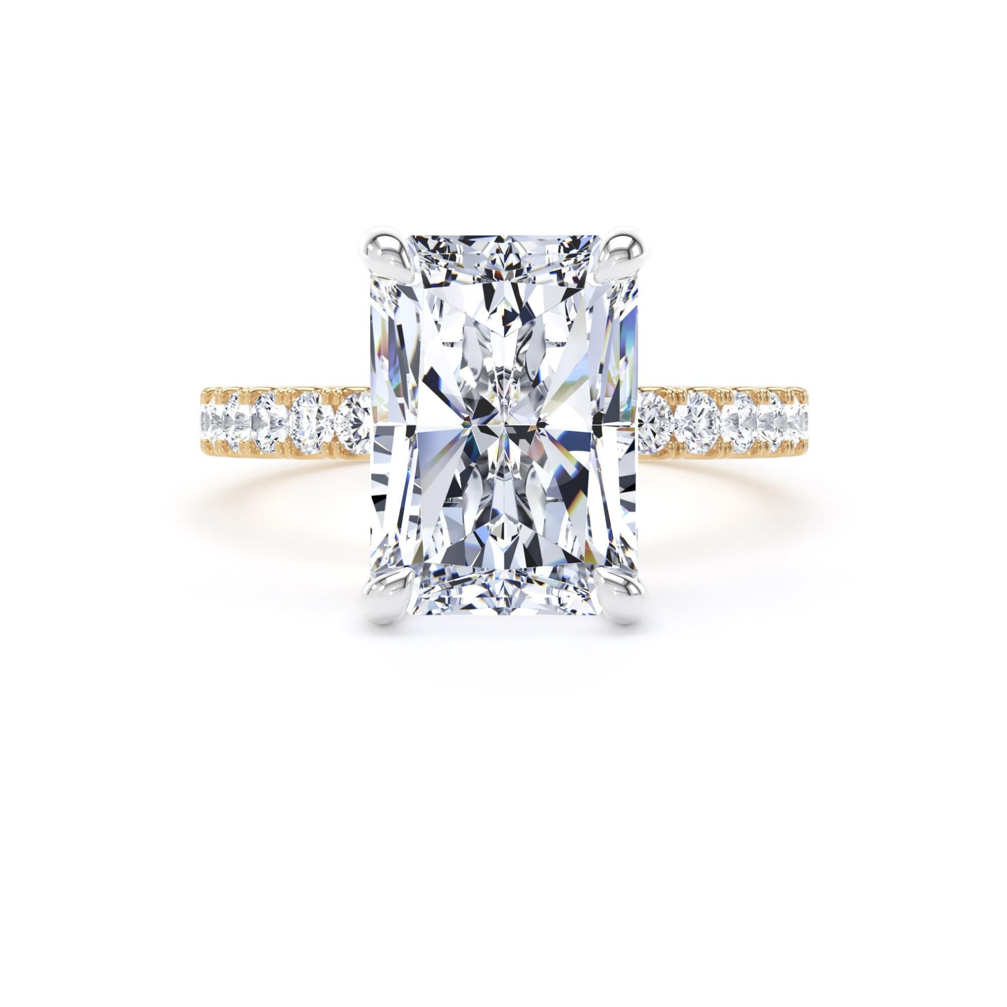Goldsmiths 18ct Yellow Gold and Platinum 5.25cttw Radiant Cut Lab Grown Diamond Set Shoulder Solitaire Engagement Ring - Ring Size R Goldsmiths 18ct Yellow Gold and Platinum 5.25cttw Radiant Cut Lab Grown Diamond Set Shoulder Solitaire Engagement Ring - Ring Size R