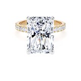Goldsmiths 18ct Yellow Gold and Platinum 7.25cttw Radiant Cut Lab Grown Diamond Set Shoulder Solitaire Engagement Ring - Ring Size K.5