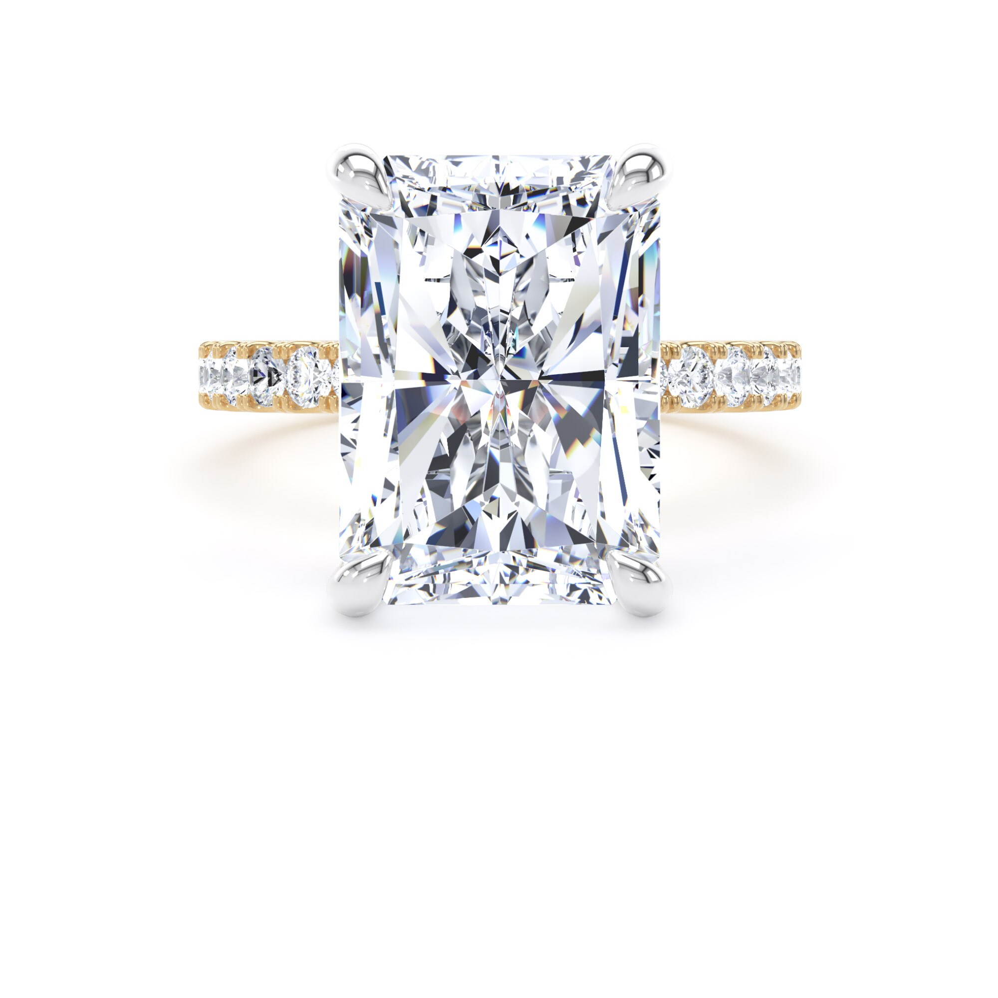Goldsmiths 18ct Yellow Gold and Platinum 7.25cttw Radiant Cut Lab Grown Diamond Set Shoulder Solitaire Engagement Ring - Ring Size W Goldsmiths 18ct Yellow Gold and Platinum 7.25cttw Radiant Cut Lab Grown Diamond Set Shoulder Solitaire Engagement Ring - Ring Size W