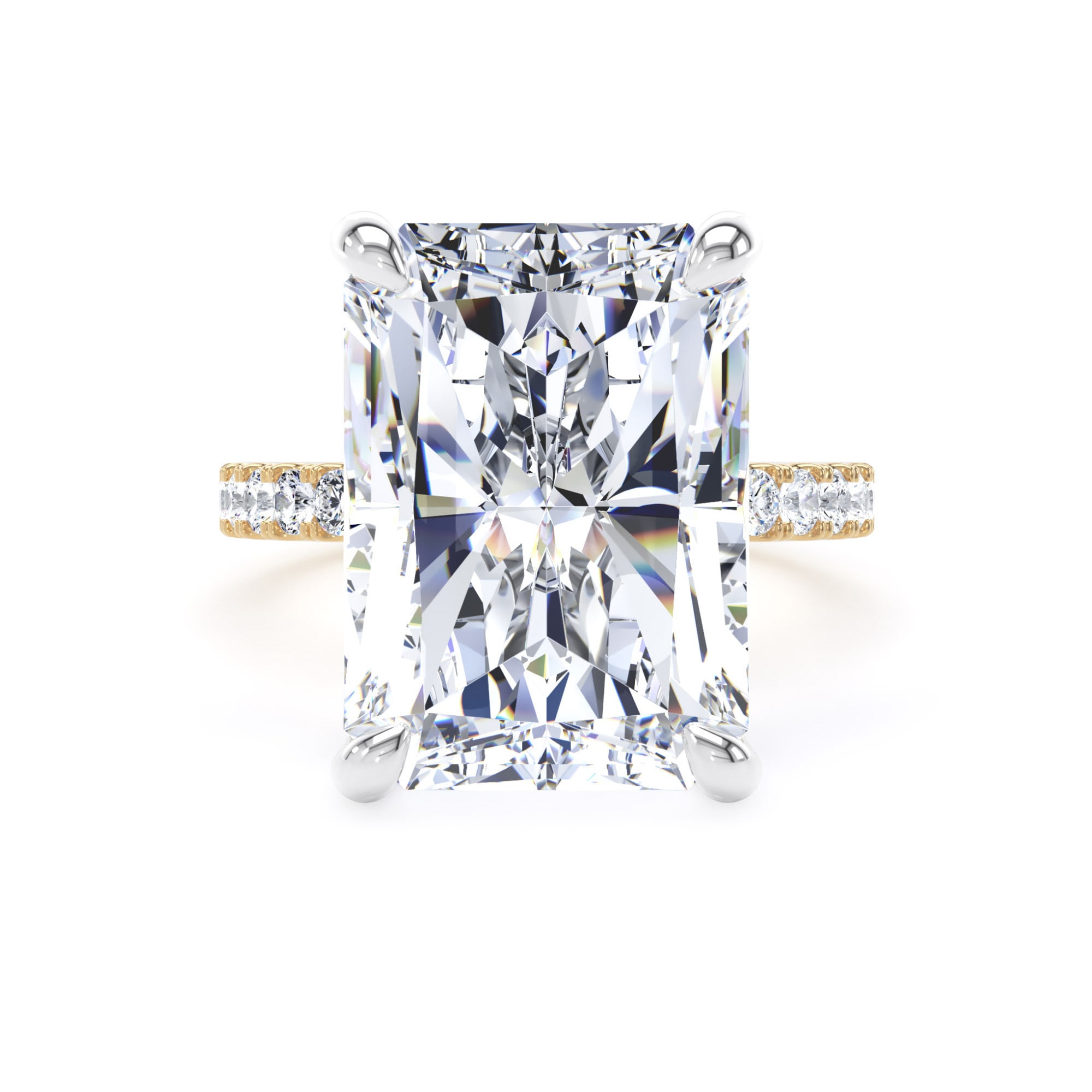 Goldsmiths 18ct Yellow Gold and Platinum 10.25cttw Radiant Cut Lab Grown Diamond Set Shoulder Solitaire Engagement Ring - Ring Size N.5 Goldsmiths 18ct Yellow Gold and Platinum 10.25cttw Radiant Cut Lab Grown Diamond Set Shoulder Solitaire Engagement Ring - Ring Size N.5