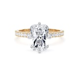 Goldsmiths 18ct Yellow Gold and Platinum Compass Set 3.25cttw Radiant Lab Grown Diamond Set Shoulder Solitaire Engagement Ring - Ring Size N.5