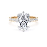 Goldsmiths 18ct Yellow Gold and Platinum Compass Set 4.25cttw Radiant Lab Grown Diamond Set Shoulder Solitaire Engagement Ring - Ring Size O.5