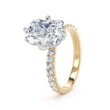 Goldsmiths 18ct Yellow Gold and Platinum Compass Set 4.25cttw Radiant Lab Grown Diamond Set Shoulder Solitaire Engagement Ring - Ring Size O.5