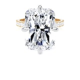 Goldsmiths 18ct Yellow Gold and Platinum Compass Set 10.25cttw Radiant Lab Grown Diamond Set Shoulder Solitaire Engagement Ring - Ring Size H