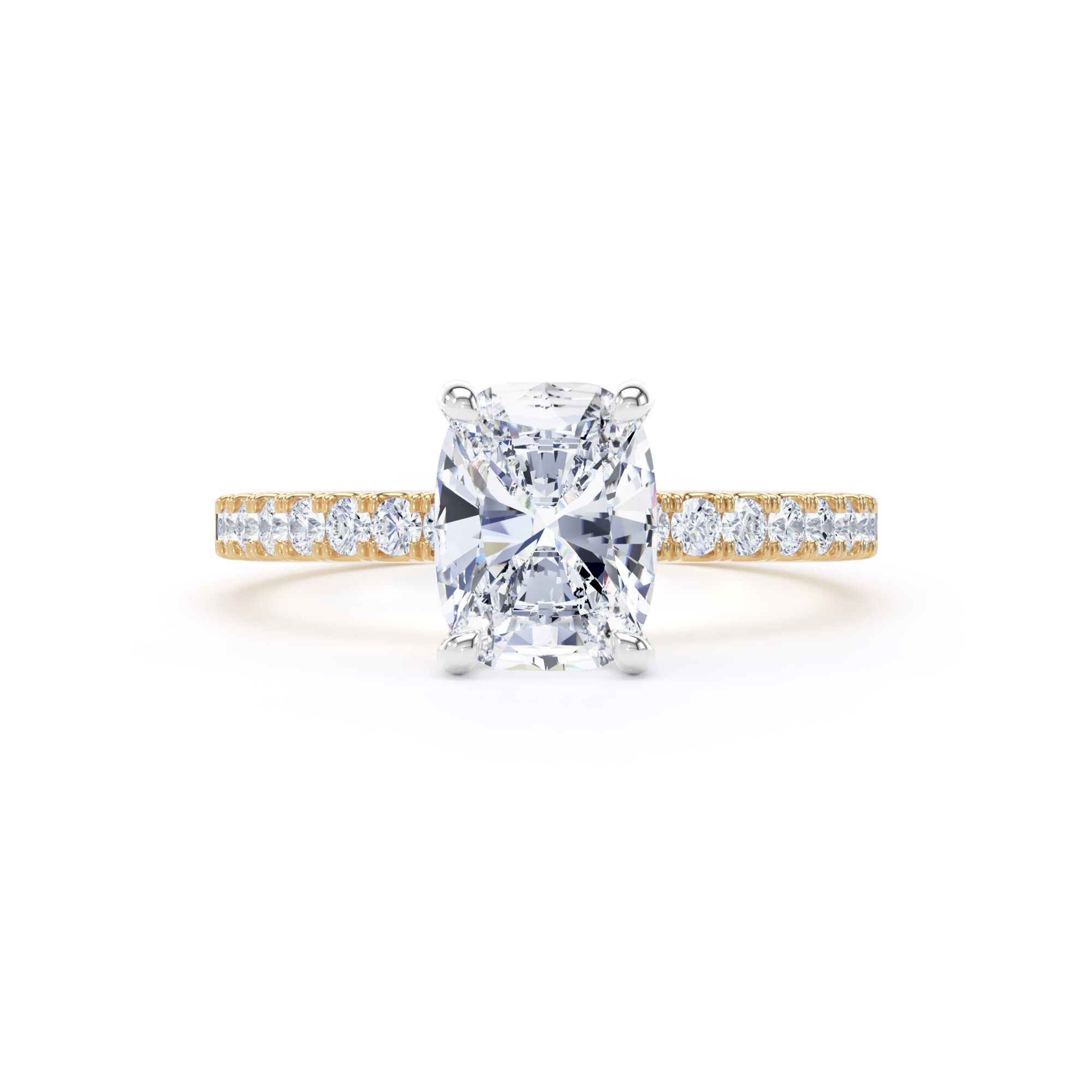 Goldsmiths 18ct Yellow Gold and Platinum 1.70cttw Elongated Cushion Cut Lab Grown Diamond Set Shoulder Solitaire Engagement Ring - Ring Size W Goldsmiths 18ct Yellow Gold and Platinum 1.70cttw Elongated Cushion Cut Lab Grown Diamond Set Shoulder Solitaire Engagement Ring - Ring Size W