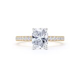 Goldsmiths 18ct Yellow Gold and Platinum 1.70cttw Elongated Cushion Cut Lab Grown Diamond Set Shoulder Solitaire Engagement Ring - Ring Size G