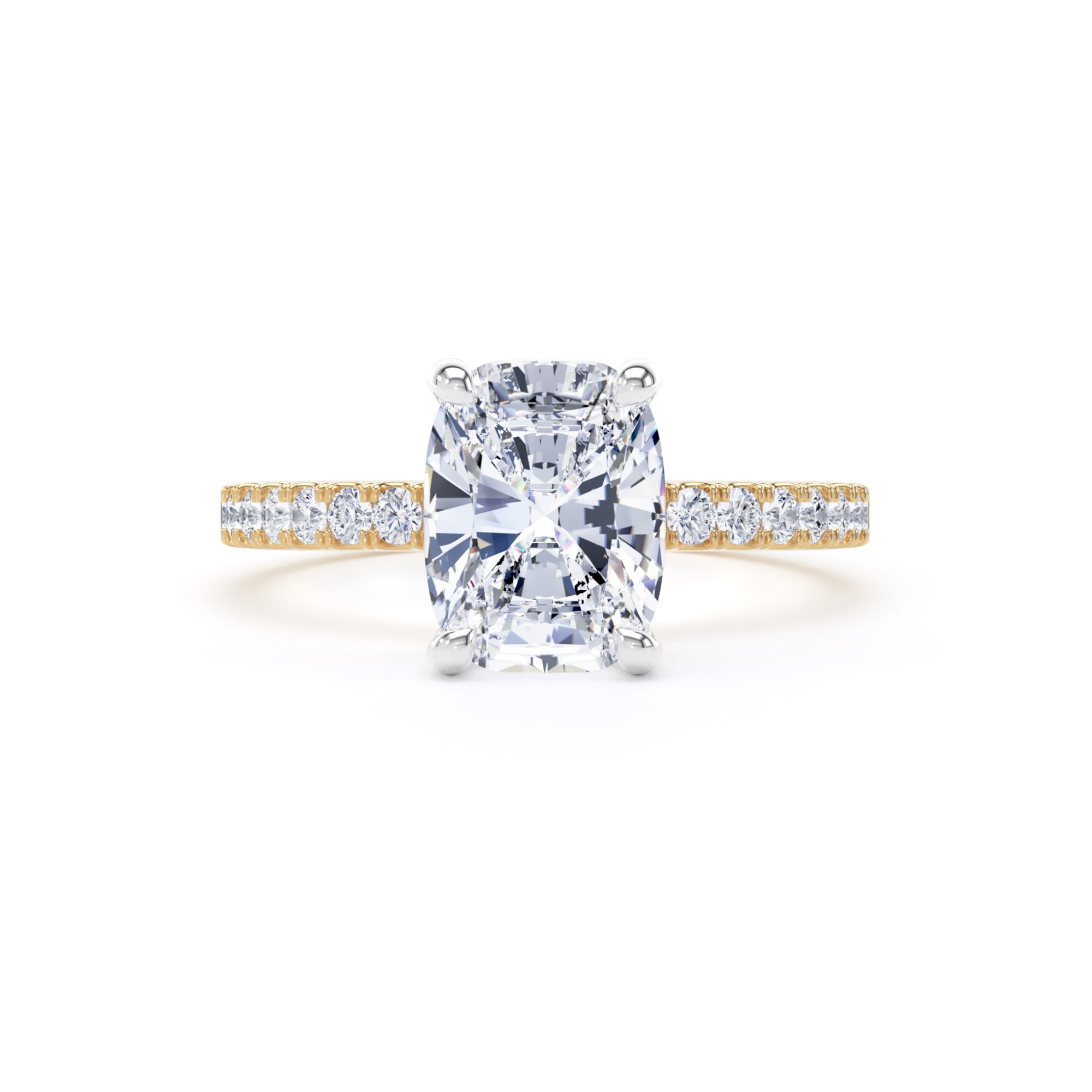 Goldsmiths 18ct Yellow Gold and Platinum 2.20cttw Elongated Cushion Cut Lab Grown Diamond Set Shoulder Solitaire Engagement Ring - Ring Size S.5 Goldsmiths 18ct Yellow Gold and Platinum 2.20cttw Elongated Cushion Cut Lab Grown Diamond Set Shoulder Solitaire Engagement Ring - Ring Size S.5