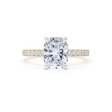 Goldsmiths 18ct Yellow Gold and Platinum 2.20cttw Elongated Cushion Cut Lab Grown Diamond Set Shoulder Solitaire Engagement Ring - Ring Size L.5