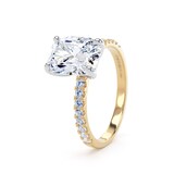 Goldsmiths 18ct Yellow Gold and Platinum 2.70cttw Elongated Cushion Cut Lab Grown Diamond Set Shoulder Solitaire Engagement Ring - Ring Size N