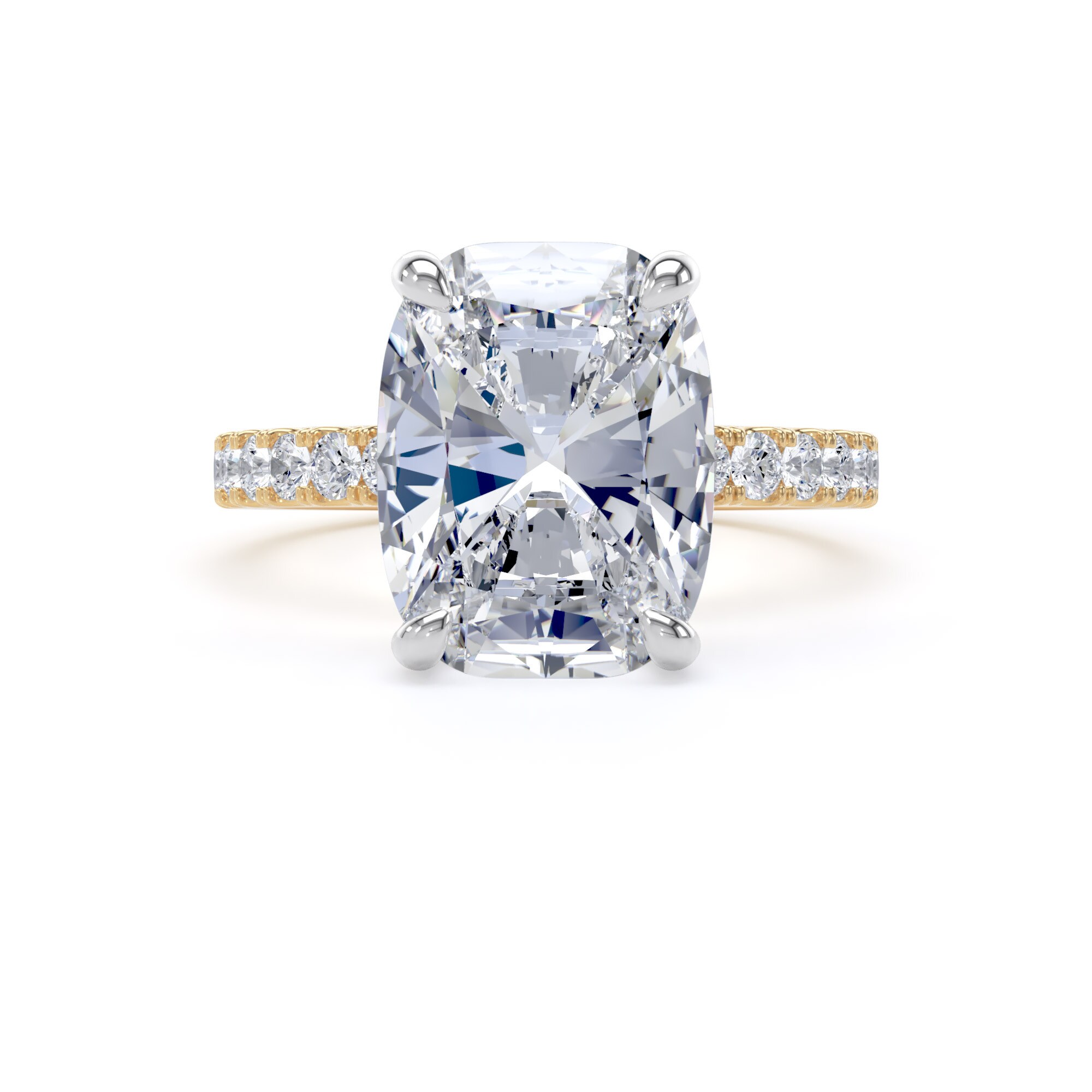 Goldsmiths 18ct Yellow Gold and Platinum 5.25cttw Elongated Cushion Cut Lab Grown Diamond Set Shoulder Solitaire Engagement Ring - Ring Size X Goldsmiths 18ct Yellow Gold and Platinum 5.25cttw Elongated Cushion Cut Lab Grown Diamond Set Shoulder Solitaire Engagement Ring - Ring Size X