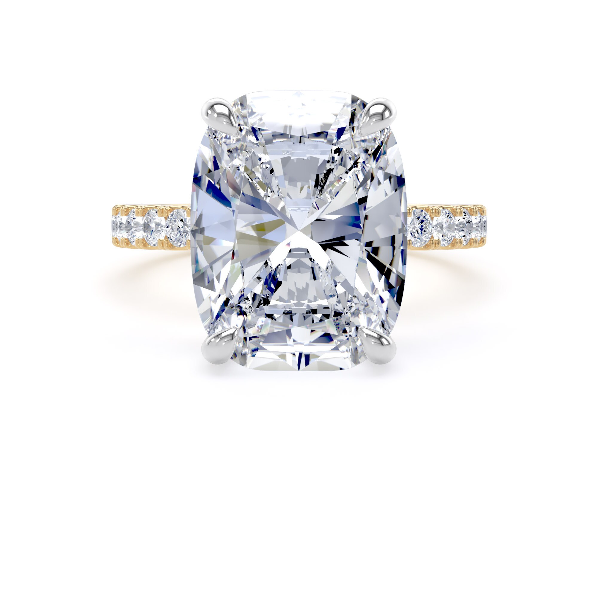 Goldsmiths 18ct Yellow Gold and Platinum 7.25cttw Elongated Cushion Cut Lab Grown Diamond Set Shoulder Solitaire Engagement Ring - Ring Size L.5 Goldsmiths 18ct Yellow Gold and Platinum 7.25cttw Elongated Cushion Cut Lab Grown Diamond Set Shoulder Solitaire Engagement Ring - Ring Size L.5