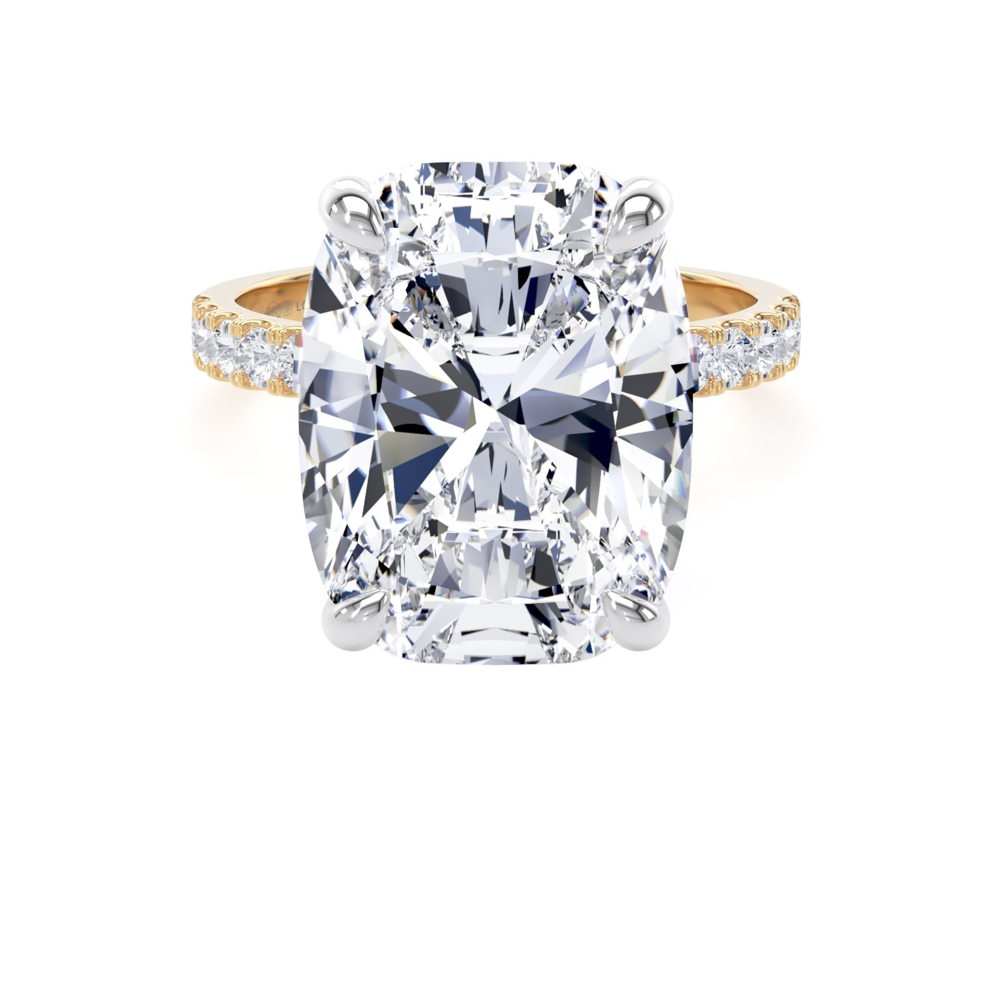 18ct Yellow Gold and Platinum 10.25cttw Elongated Cushion Cut Lab Grown Diamond Set Shoulder Solitaire Engagement Ring