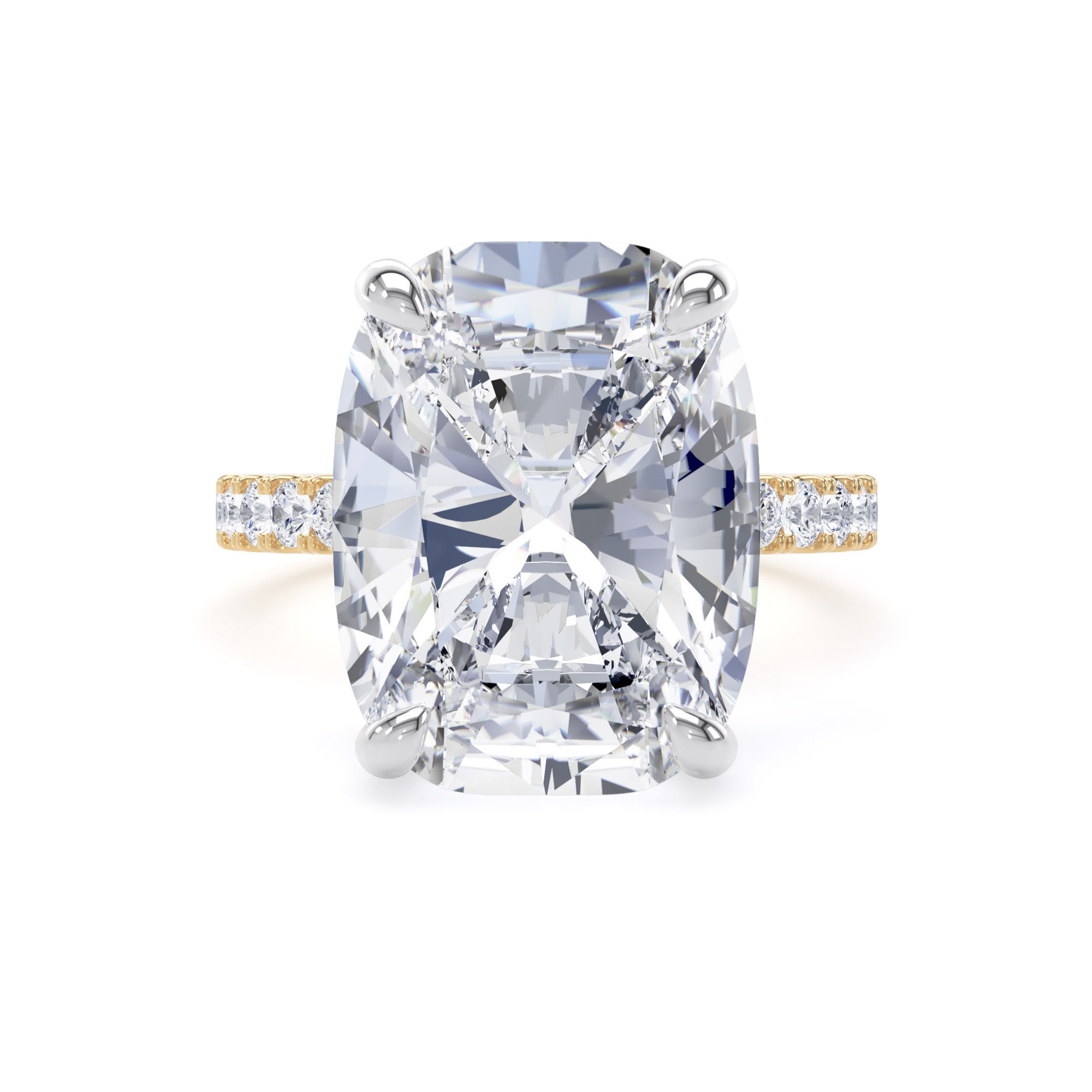 Goldsmiths 18ct Yellow Gold and Platinum 10.25cttw Elongated Cushion Cut Lab Grown Diamond Set Shoulder Solitaire Engagement Ring - Ring Size L Goldsmiths 18ct Yellow Gold and Platinum 10.25cttw Elongated Cushion Cut Lab Grown Diamond Set Shoulder Solitaire Engagement Ring - Ring Size L