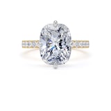 Goldsmiths 18ct Yellow Gold and Platinum Compass Set 4.25cttw Cushion Lab Grown Diamond Set Shoulder Solitaire Engagement Ring - Ring Size U