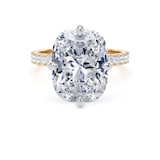 Goldsmiths 18ct Yellow Gold and Platinum Compass Set 7.25cttw Cushion Lab Grown Diamond Set Shoulder Solitaire Engagement Ring - Ring Size G