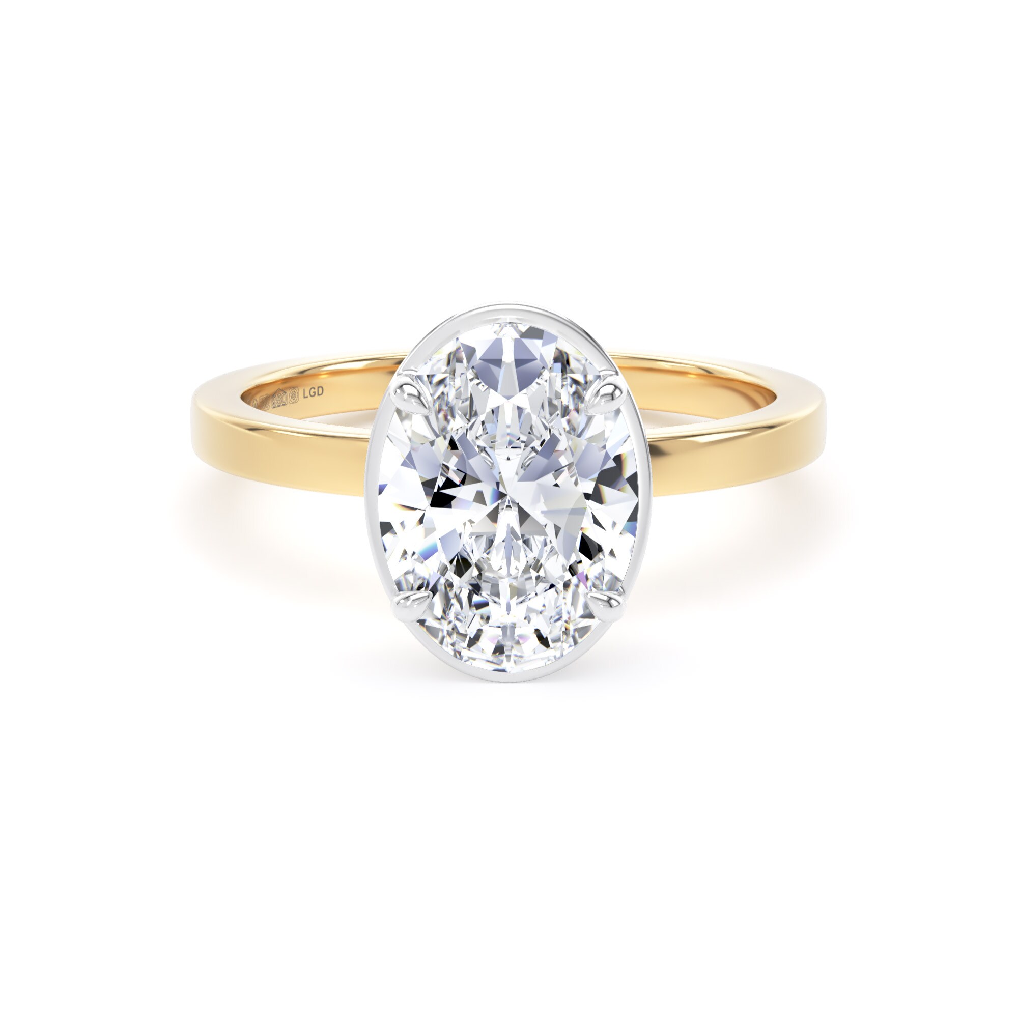 18ct Yellow Gold and Platinum 2.13cttw Oval Cut Lab Grown Diamond Hidden Halo Solitaire Engagement Ring