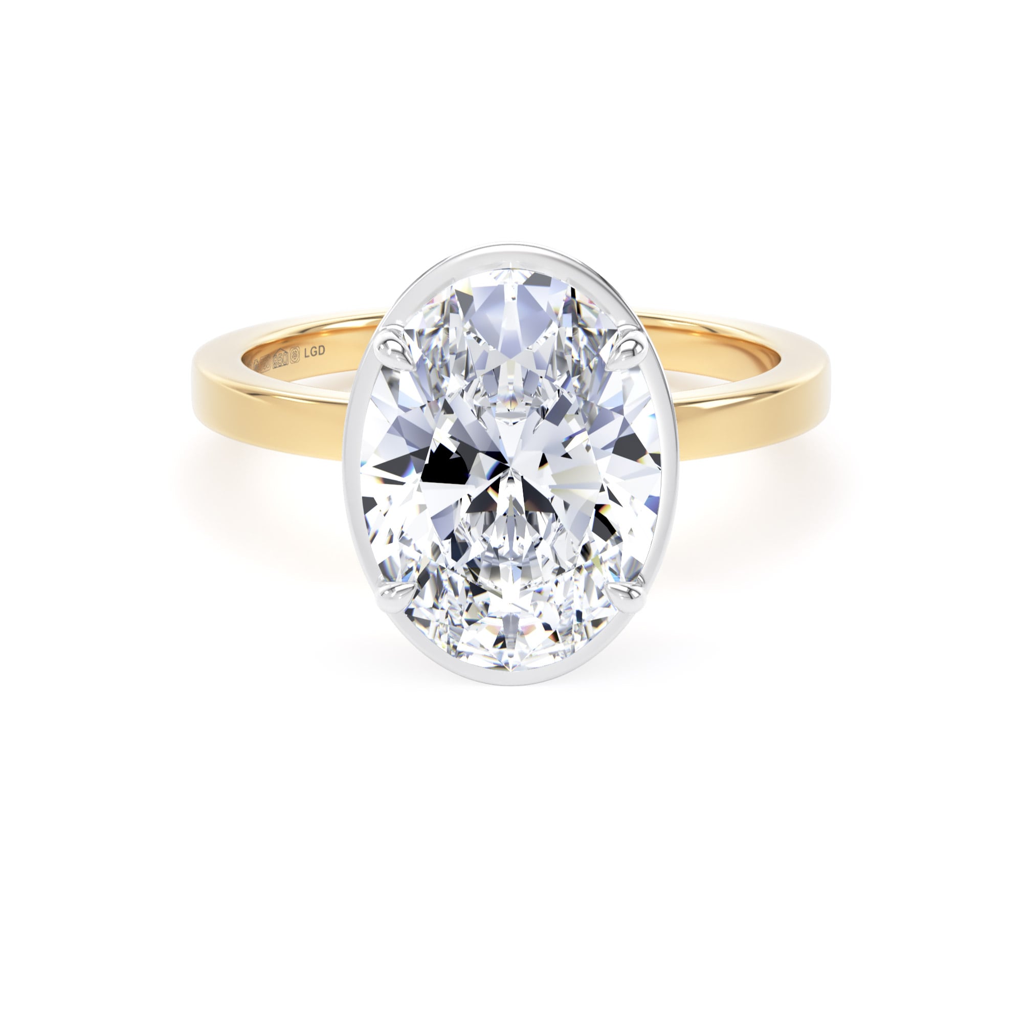 18ct Yellow Gold and Platinum 3.15cttw Oval Cut Lab Grown Diamond Hidden Halo Solitaire Engagement Ring