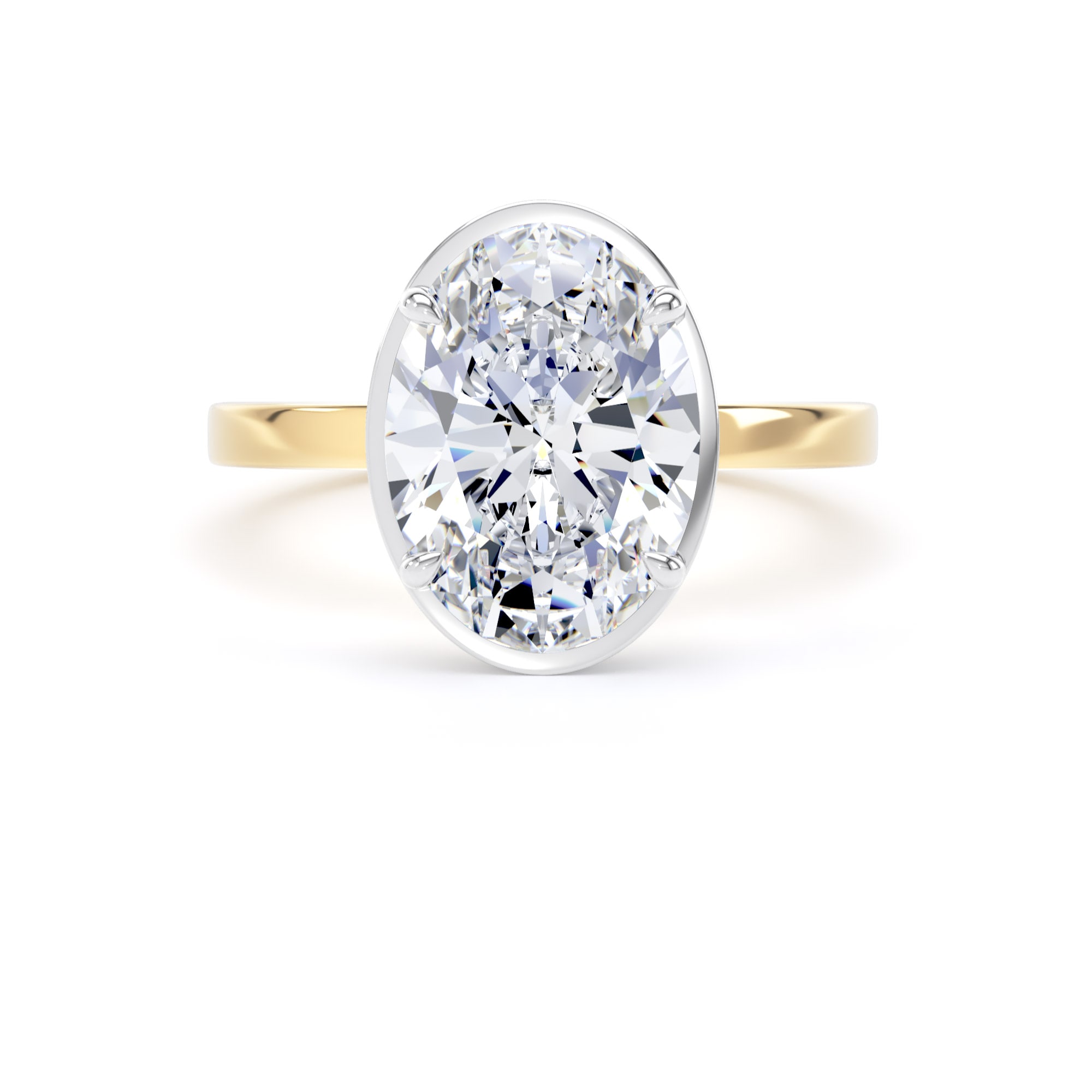 Goldsmiths 18ct Yellow Gold and Platinum 3.15cttw Oval Cut Lab Grown Diamond Hidden Halo Solitaire Engagement Ring - Ring Size Y Goldsmiths 18ct Yellow Gold and Platinum 3.15cttw Oval Cut Lab Grown Diamond Hidden Halo Solitaire Engagement Ring - Ring Size Y