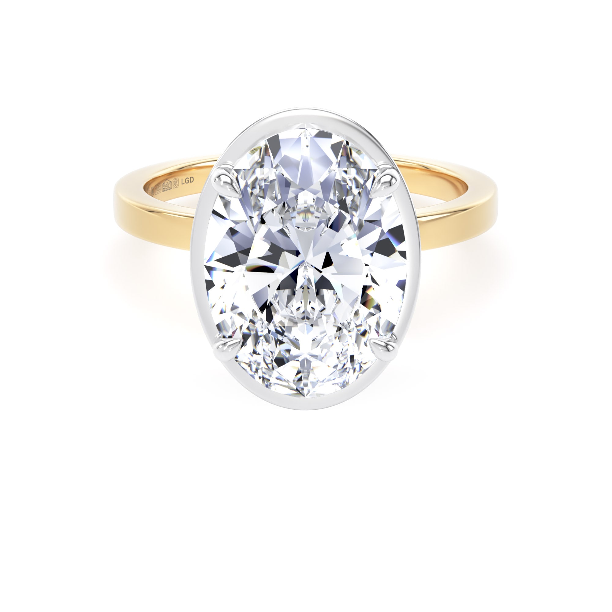 18ct Yellow Gold and Platinum 4.17cttw Oval Cut Lab Grown Diamond Hidden Halo Solitaire Engagement Ring