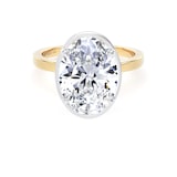 Goldsmiths 18ct Yellow Gold and Platinum 4.17cttw Oval Cut Lab Grown Diamond Hidden Halo Solitaire Engagement Ring - Ring Size F.5