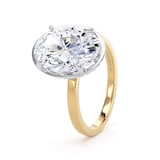 Goldsmiths 18ct Yellow Gold and Platinum 4.17cttw Oval Cut Lab Grown Diamond Hidden Halo Solitaire Engagement Ring - Ring Size F.5