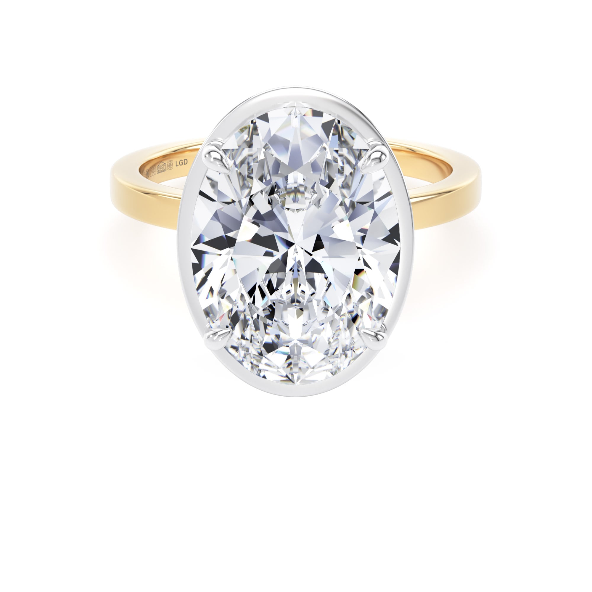18ct Yellow Gold and Platinum 5.19cttw Oval Cut Lab Grown Diamond Hidden Halo Solitaire Engagement Ring
